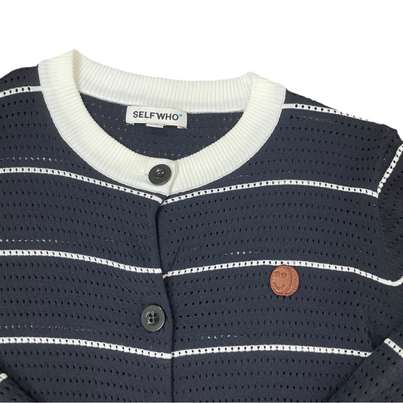 SELFWHO Black Openwork Knit Sweater Long Sleeve T-shirt Size Small - Picture 10 of 16